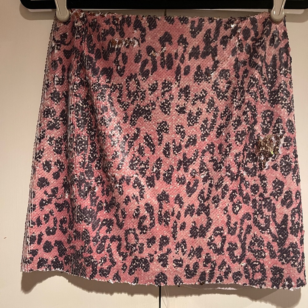 NWT Free People Sequin Pink Cheetah Mini Skirt Size 0
